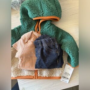 Carters 3mo Sherpa jacket set green & orange